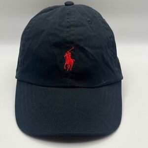 Ralph Lauren Classic Black Cap with Red Embroidered Logos Boys 4-7